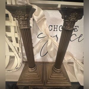 Vintage 1992 Godinger Corinthian Silver Plated Candlestick Pair Edwardian Pillar